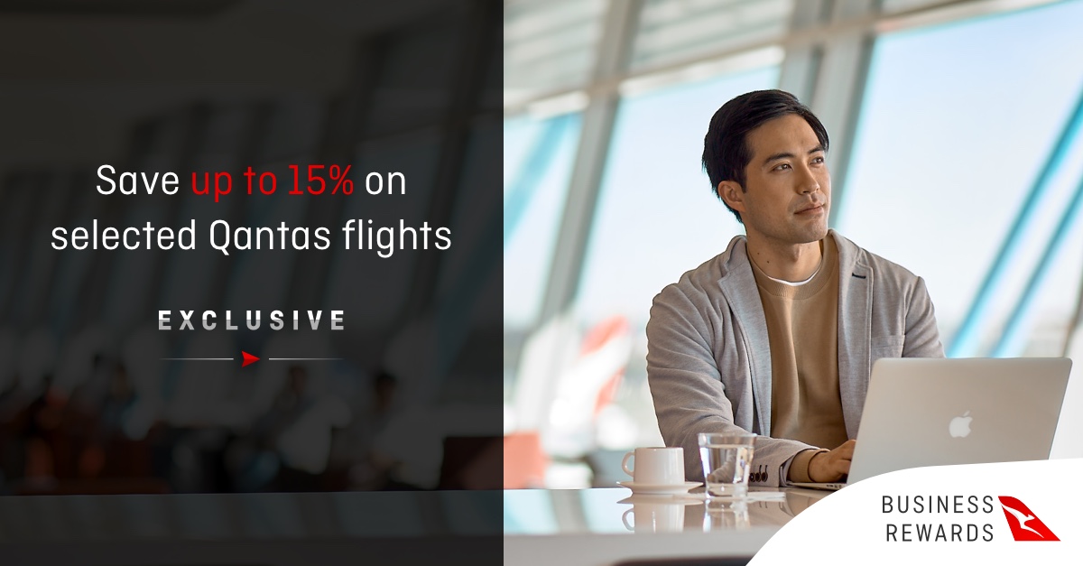 Qantas Business Rewards, save up to 15% on selected flights